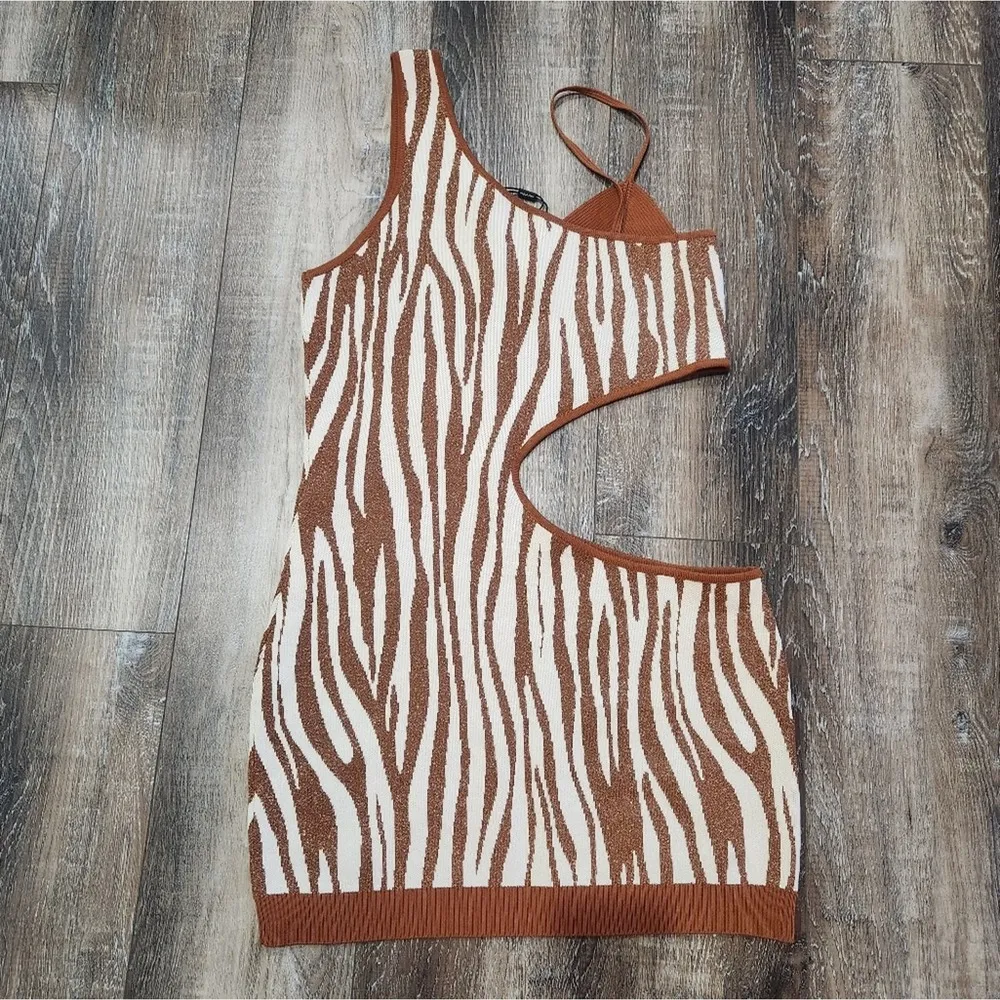 Retrofete Dimi Dress in Brown Zebra Size Large NWT Cutout Sleeveless Mini - Image 6