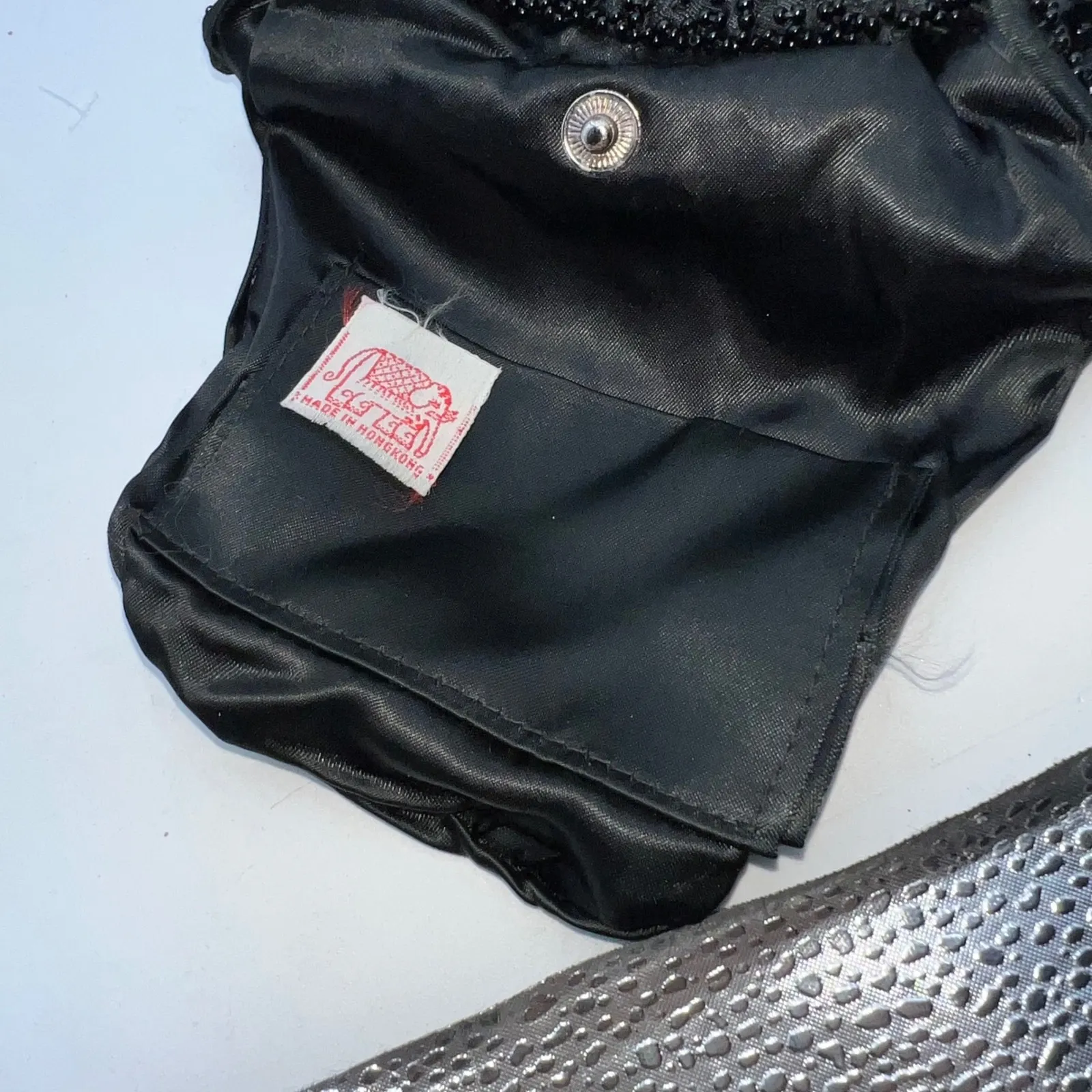 Vintage Black Beaded Sequin Fringe Handbag Purse Evening Bag Made in Hong Kong - Image 5