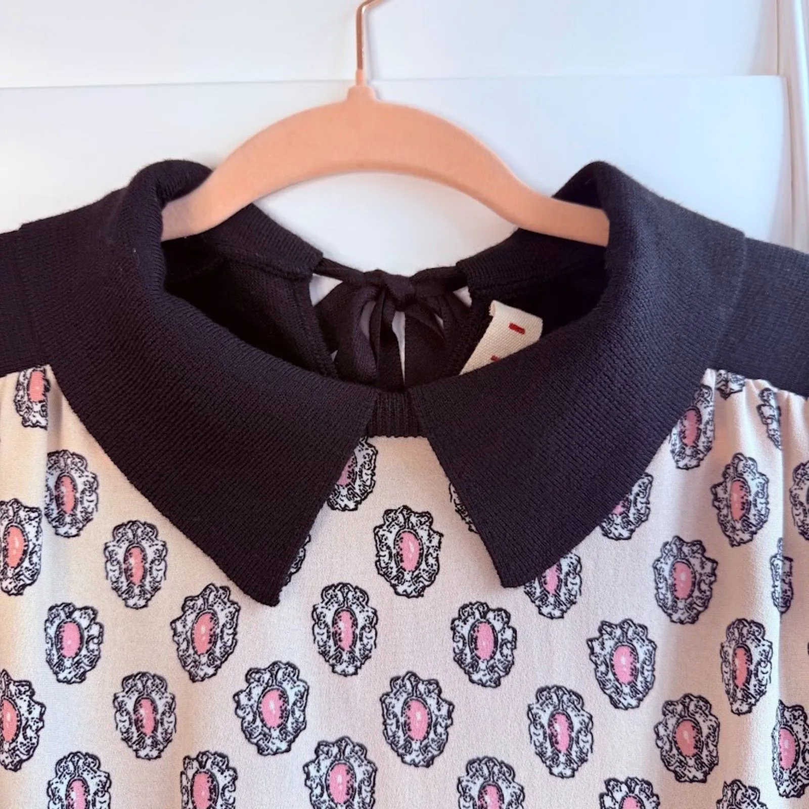 Vintage Marni Silk & Virgin Wool Baroque Jewel Print Collared Sweater Top 40 Black Size M - Image 4