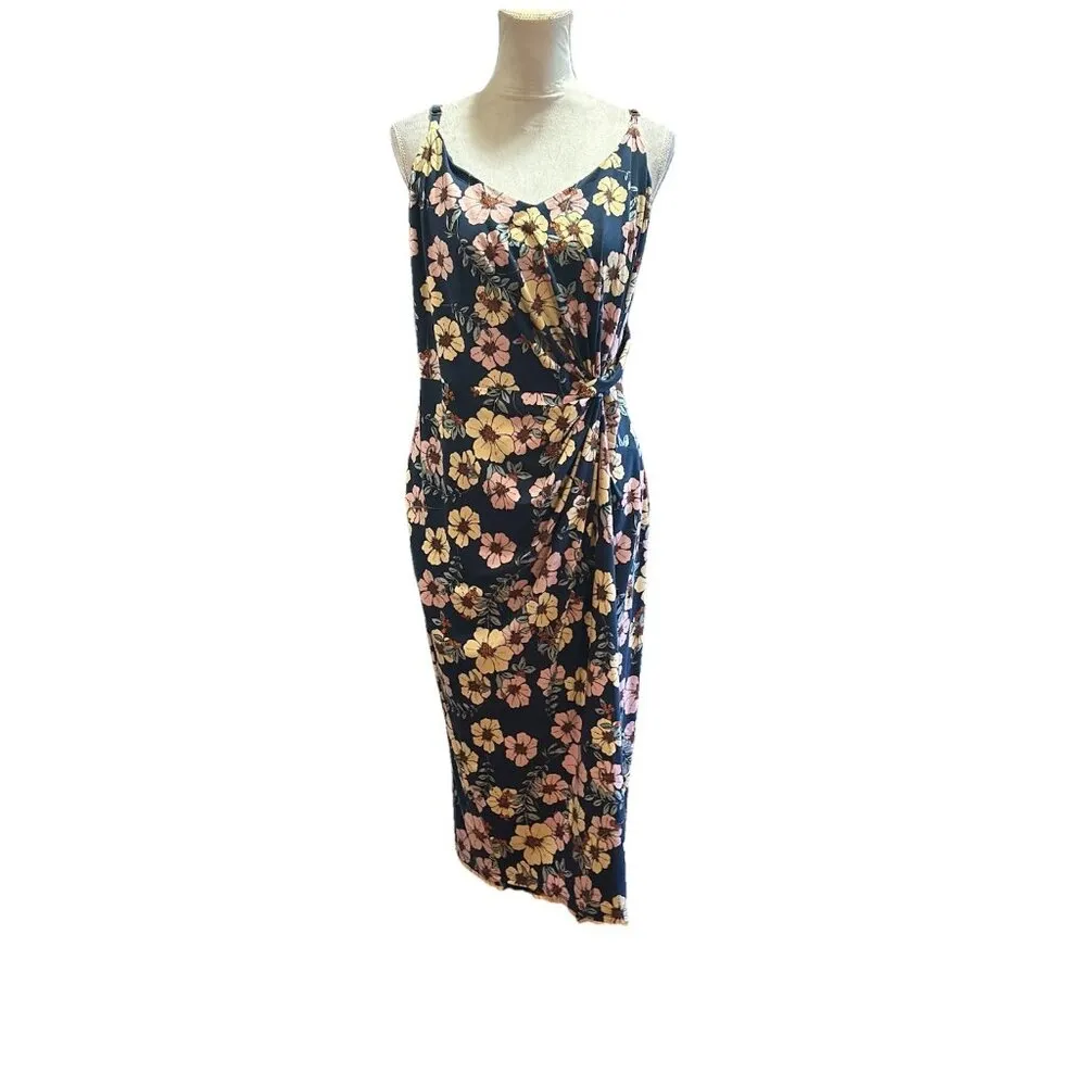 NINE BRITTON Vivienne Knit Fitted Floral Print Dress Cinch Waist Midi  Sz XXL - Image 9