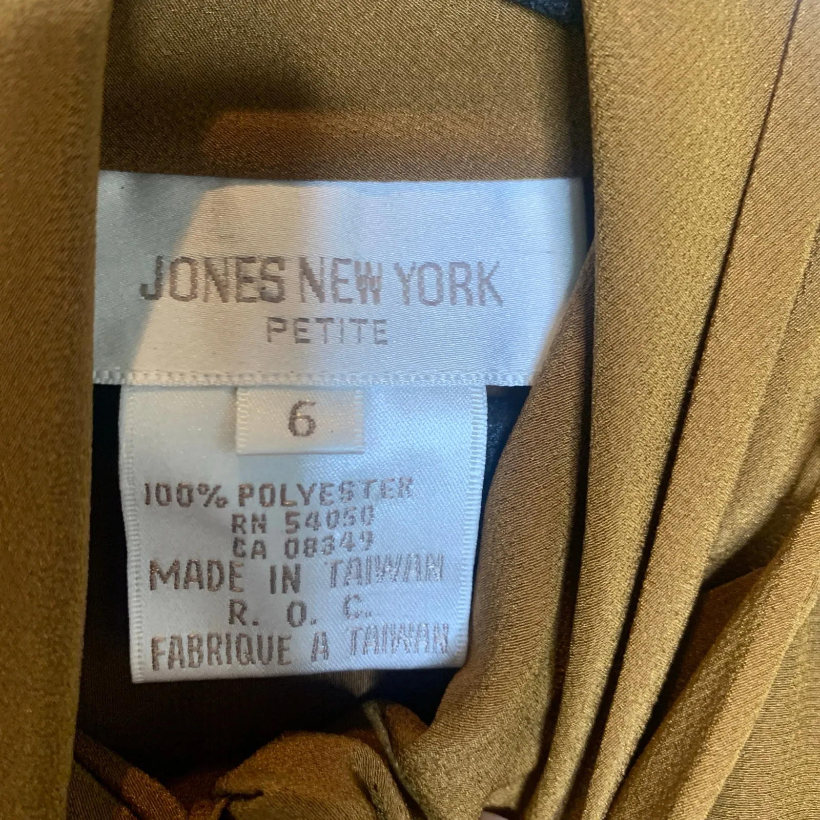 Jones New York Petite Sz 6 Camel Brown Blouse 90s High Neck - Image 7