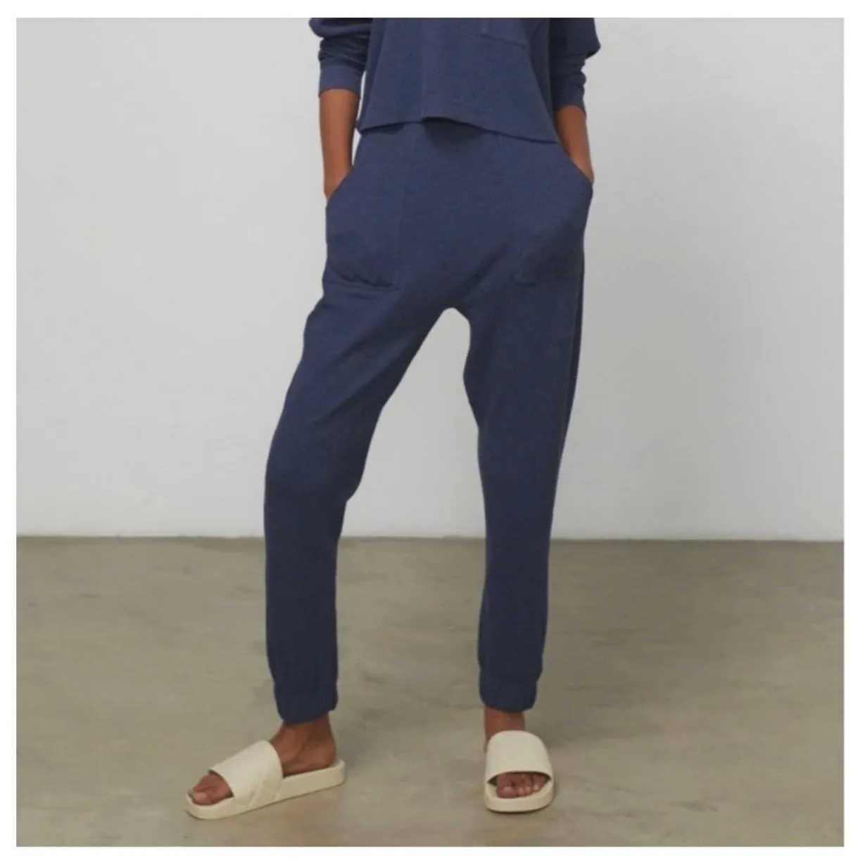 Lunya Restore Thermal Draped Jogger Medium Blue Waffle Knit Lounge Pants Comfort - Image 15