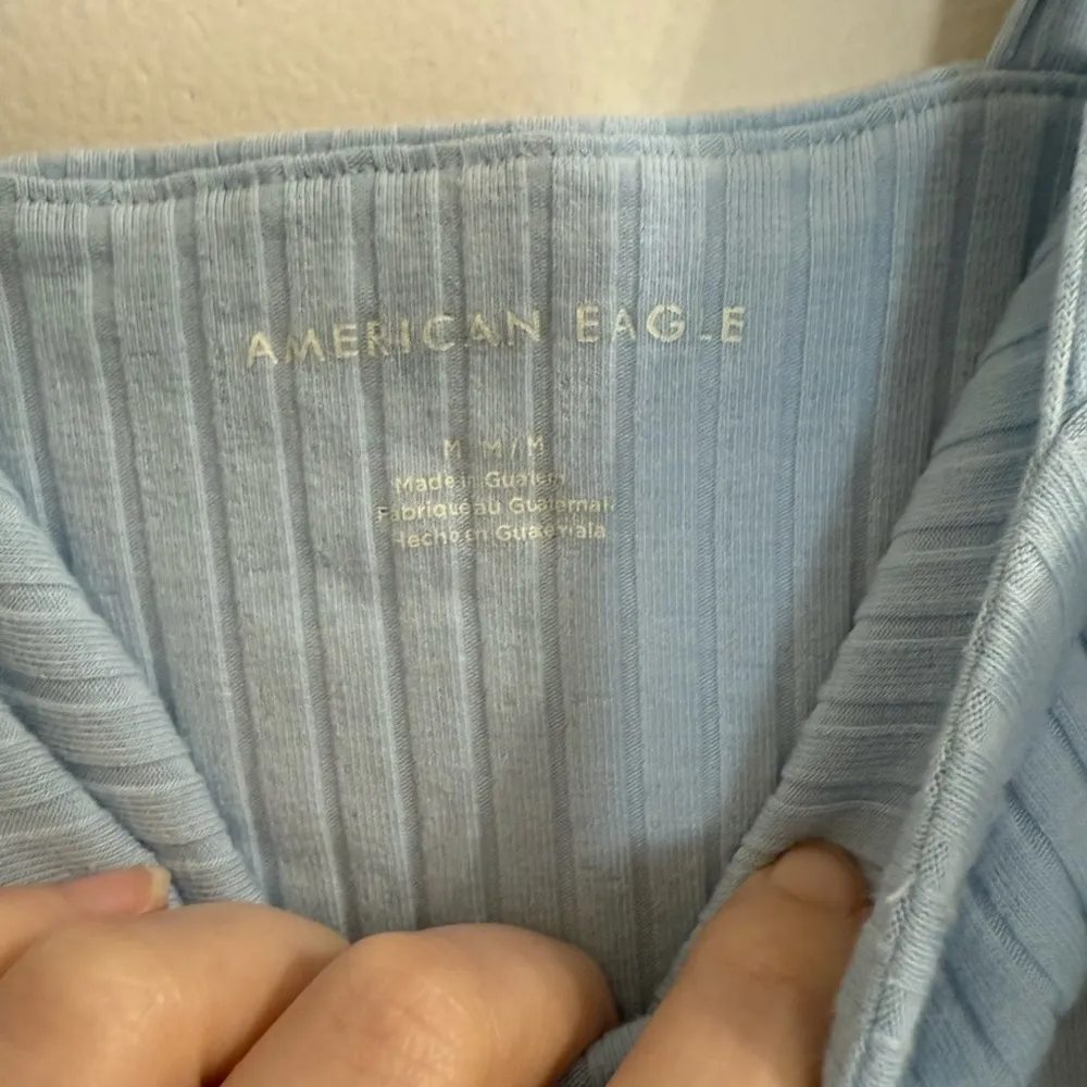 American Eagle Ribbed Square Neck Wide Strap Light Blue Sweater Cropped Tank - Image 3