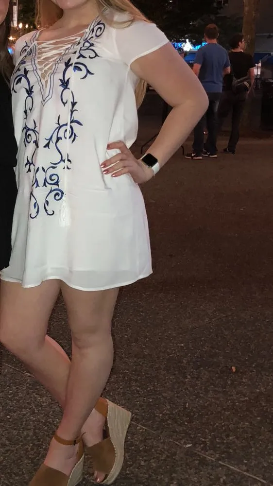 Lulus White With Blue Embroidered Shift  - Image 3