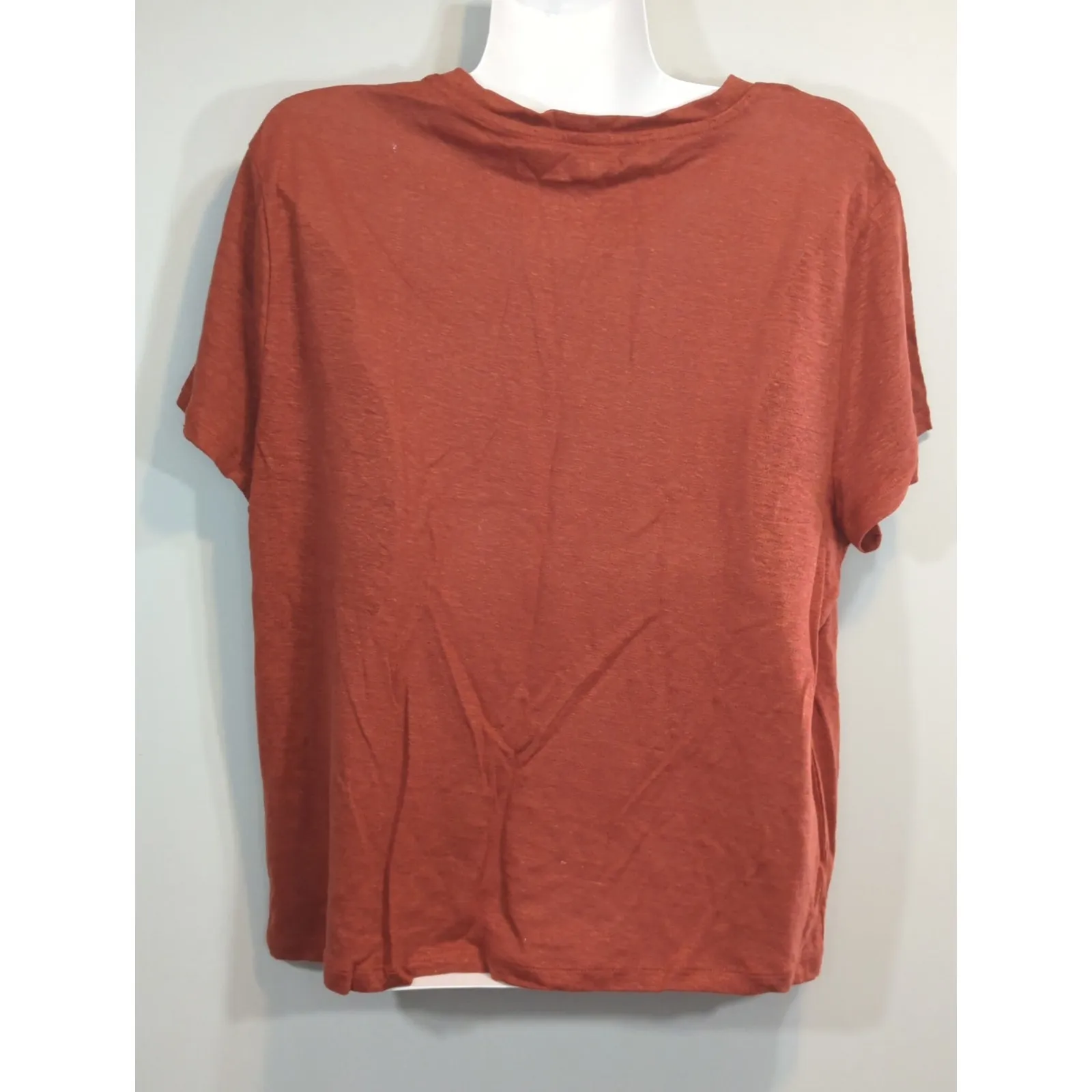 J. Crew Knit Goods Linen Copper Red Crew Neck Top Womens Large casual minimalist - Image 3