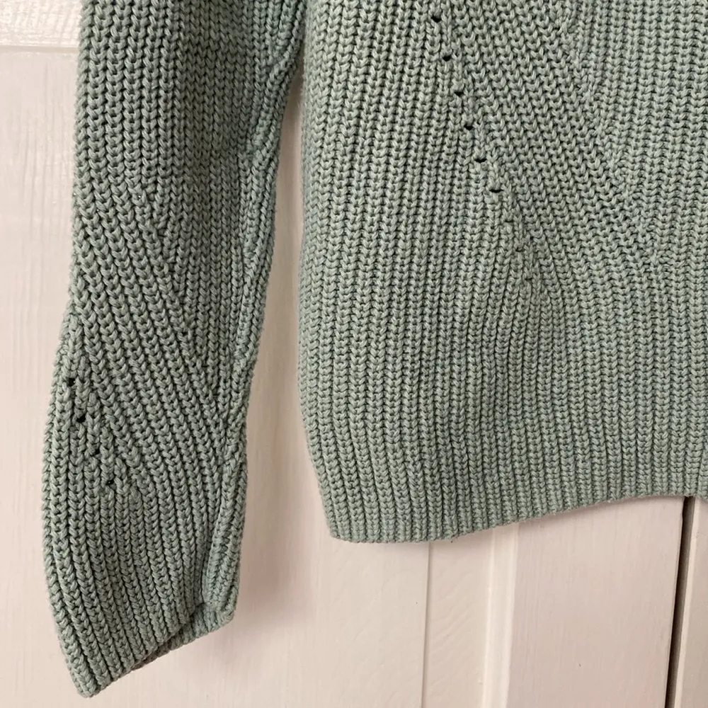 Lucky Brand Tie Back 100%‎ Cotton Sage Sweater Size Medium Knitted Knit Sweater - Image 2