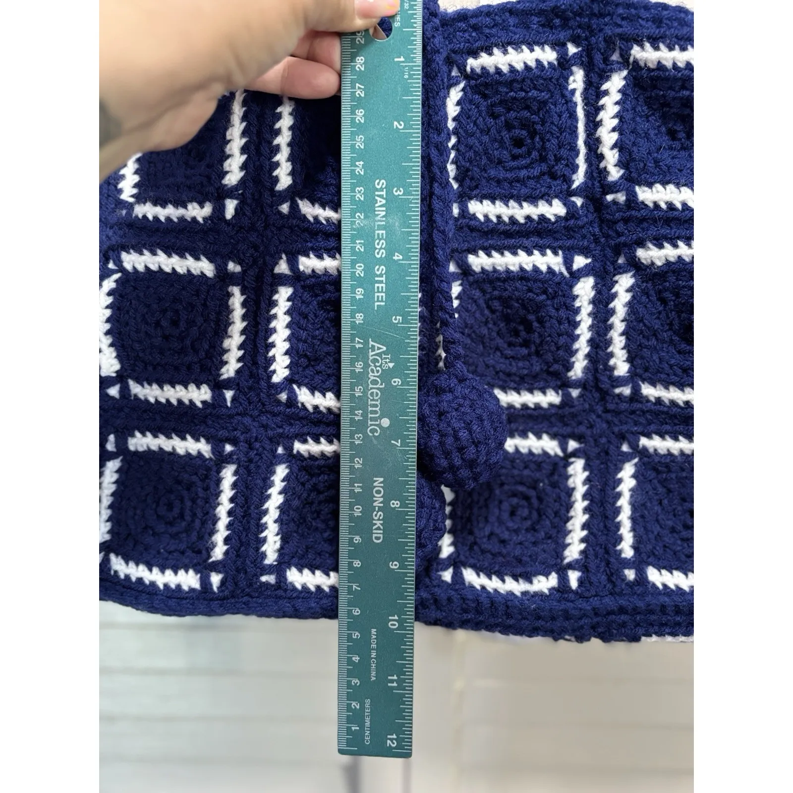 Granny‎ Square Purse Blue/White Handmade Crocheted Medium Size No Lining/pockets Blue - Image 3