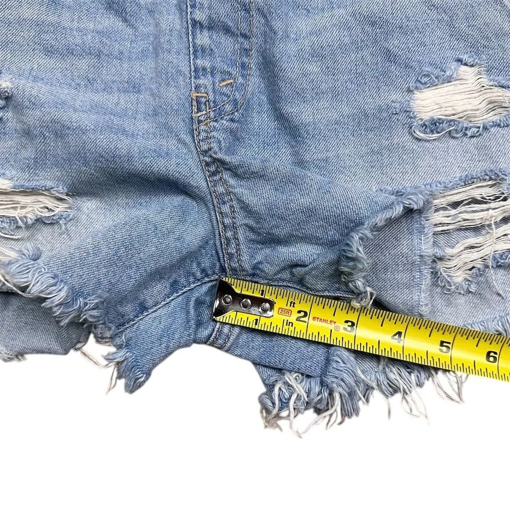 Abercrombie & Fitch Women's XS Blue Distressed Denim Short Overalls Casual - Image 5