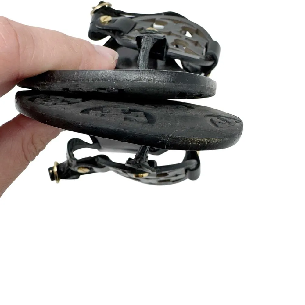 TORY BURCH Black Patent Leather Miller Kitten Heels Sandals Logo Classic Size 8 - Image 8