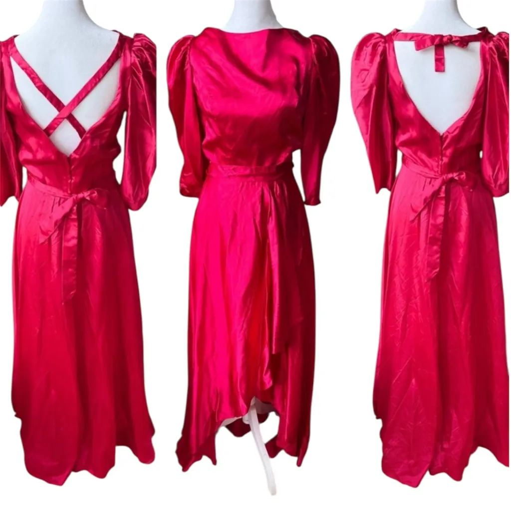 Vintage Dark Pink Satin Formal Prom Gown Dress Size Small or Medium - Image 2