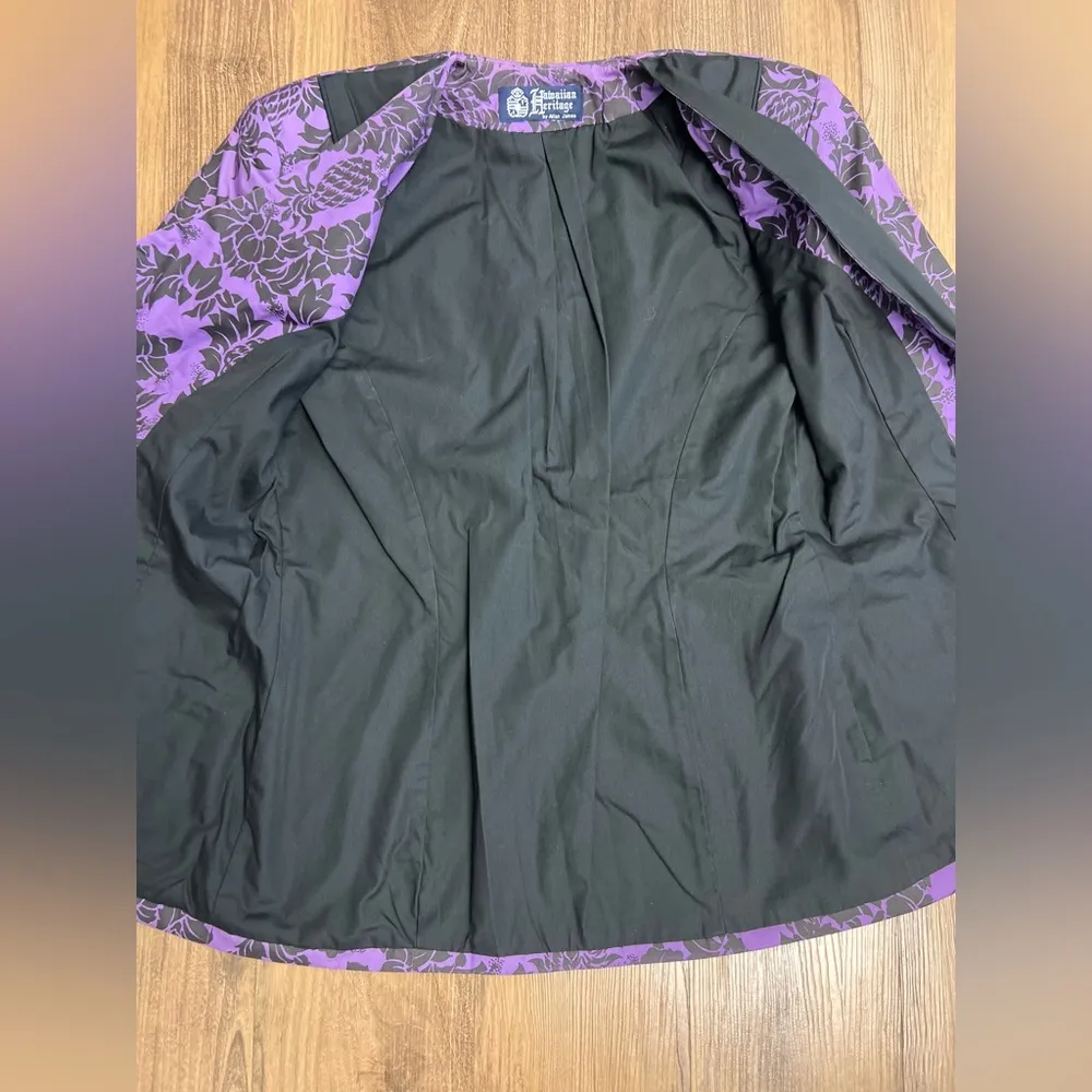 Hawaiian Heritage By Allan James Vintage Aloha Blazer Size XS Purple Black - Image 5