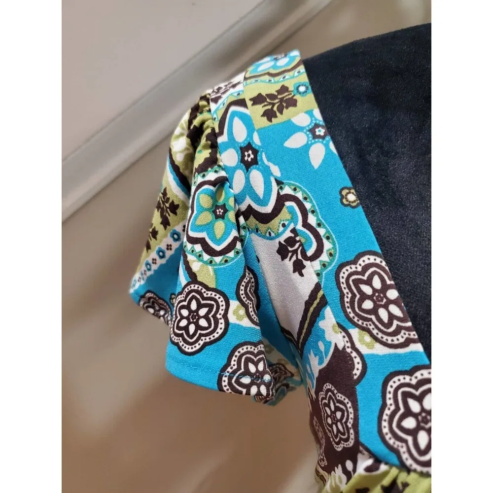 Suzi Chin Women's Multicolor Square Neck Short Sleeve Knee Length Dress Size 8 - Image 6