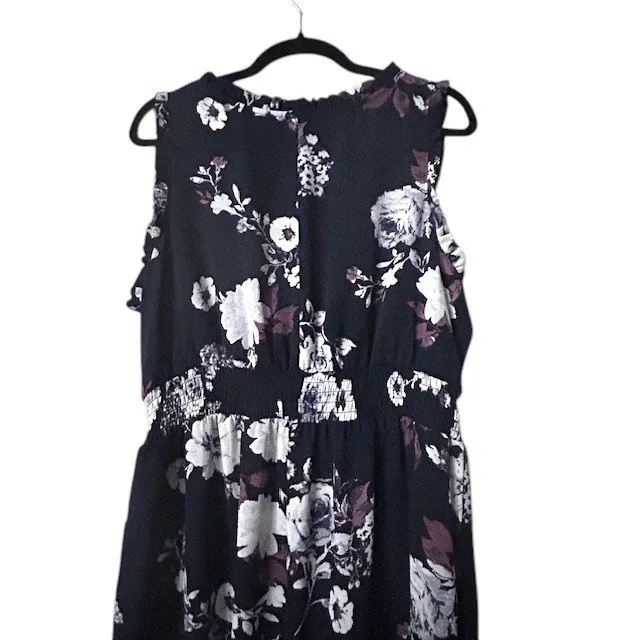 Women's Black Floral Print Jumpsuit XL Sleeveless Cropped Lightweight Romantic - Image 10