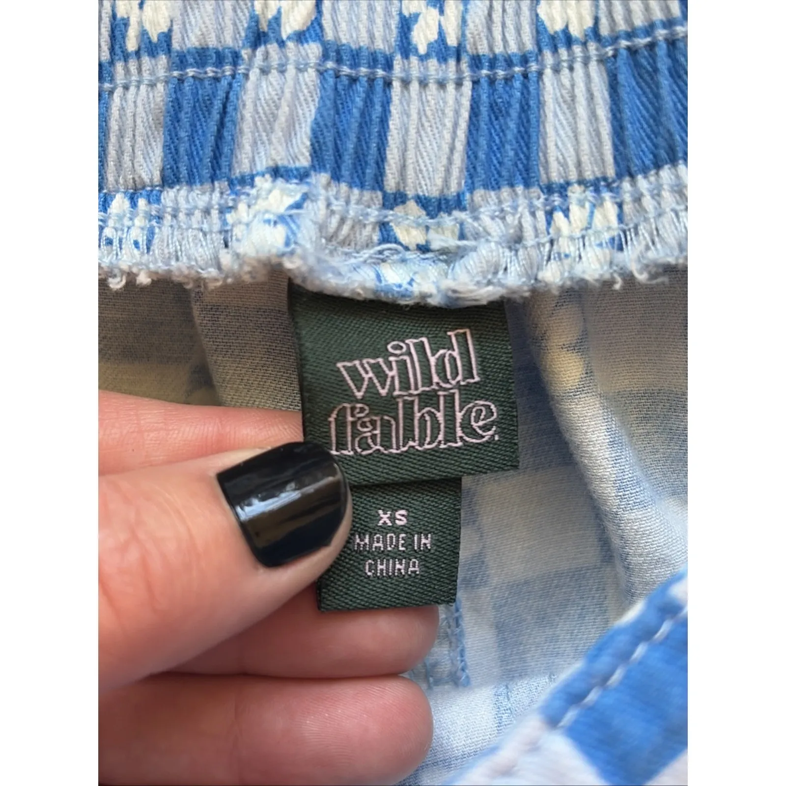 Wild Fable Blue Tropical Floral Checkerboard Boho Wide Leg Cotton Pants Women XS - Image 9