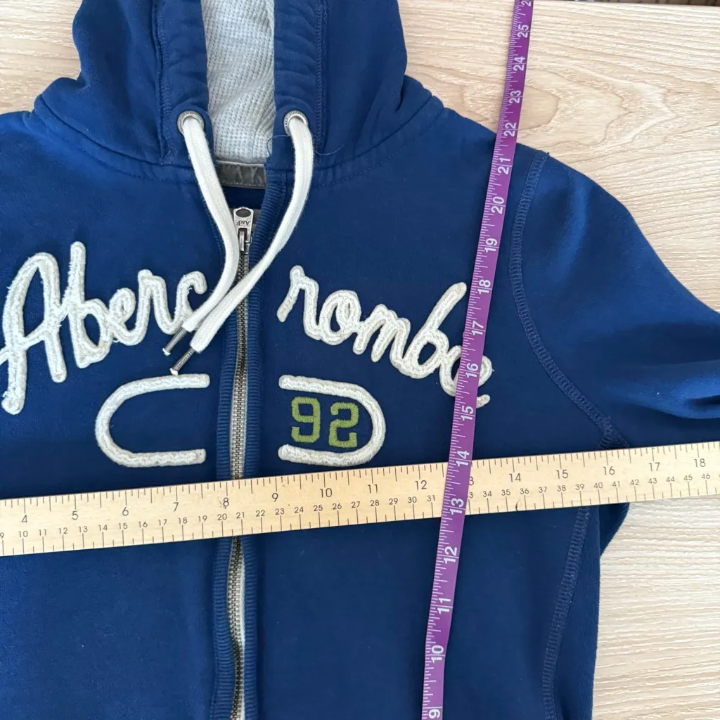 Abercrombie & Fitch Medium Full Zip Hoodie Blue Heavy Thick Classic 2000s Logo - Image 5