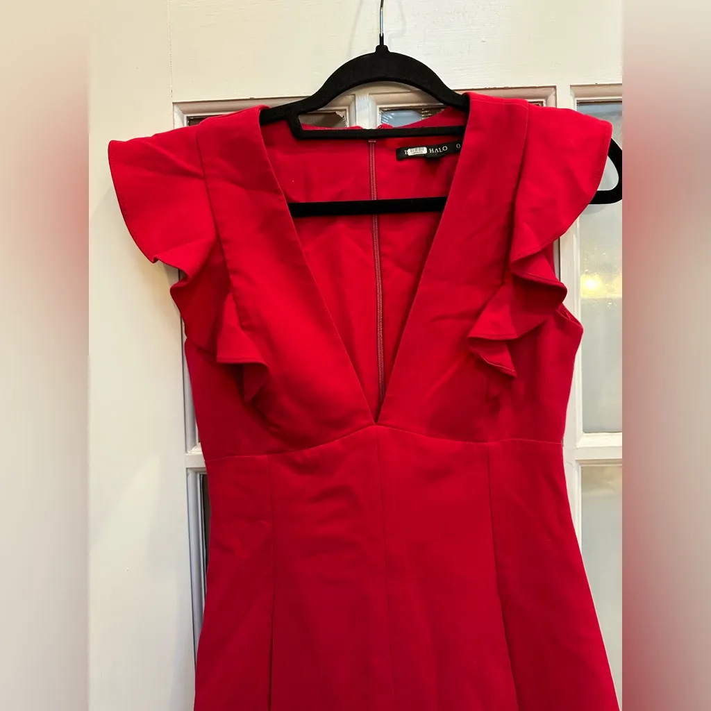 Black Halo Scarlet Dark Pink Red V-Neck Ruffle Deklyn Romper Size 0 XXS XS - Image 6