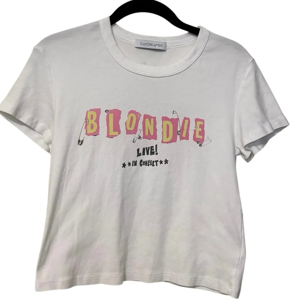 Revolve Daydreamer 100% Cotton White Blondie Live Concert Cropped Tee Size Small - Image 3
