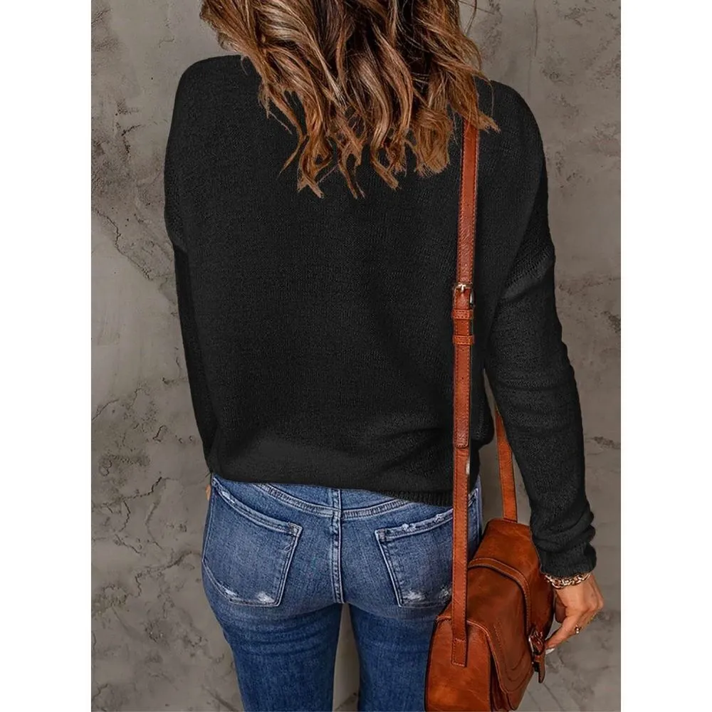 NEW Casual Lightweight Crewneck Drop Shoulder Knit Sweater XL Black - Image 3