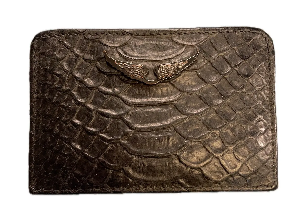 Zadig Voltaire Card Holder Wallet Snakeskin Embossed Leather Wing Logo - Image 1