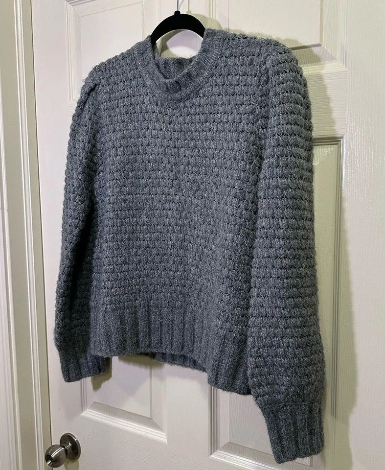 Vineyard Vines Popcorn Stitch Sweater Women Large Blouson Sleeve Gray Wool Blend - Image 3