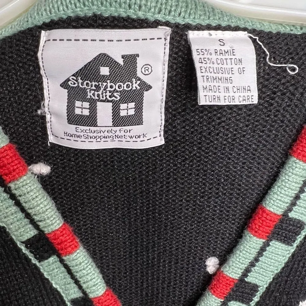 Vintage‎ Storybook Knits Christmas Cardigan Sweater Black - Image 7