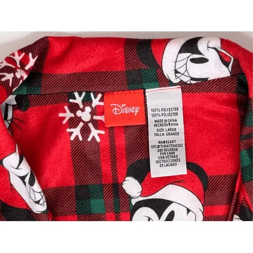 Disney Mickey Mouse Holida Party Santa Hat Plaid‎ Flannel Pajama Pant Set LARGE - Image 2