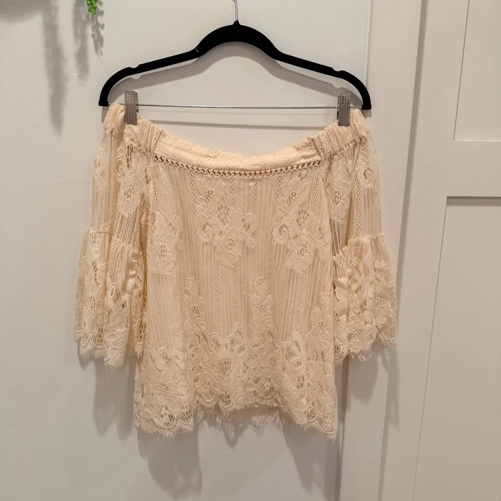Taylor & Sage Boho Renaissance Cream Lace Off Shoulder Top Bell Sleeve Size S - Image 6