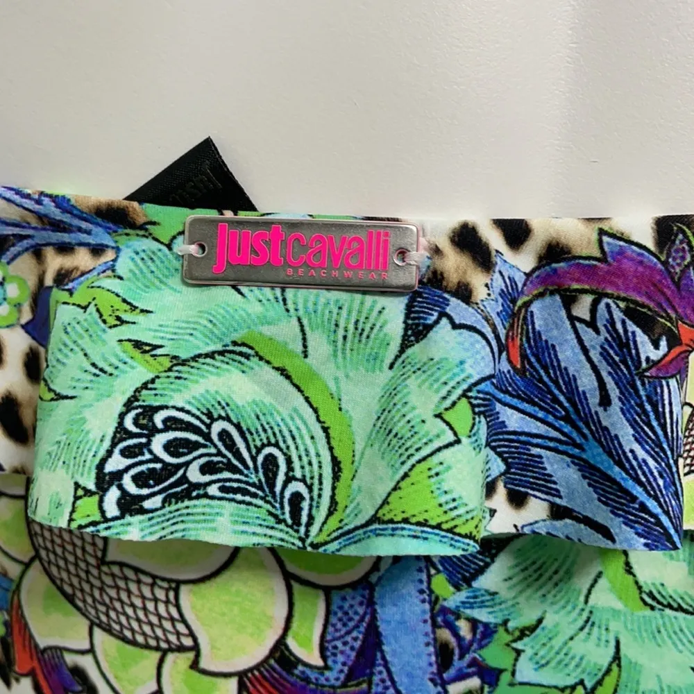 Just Cavalli ruffle leopard floral strapless dress - Image 6