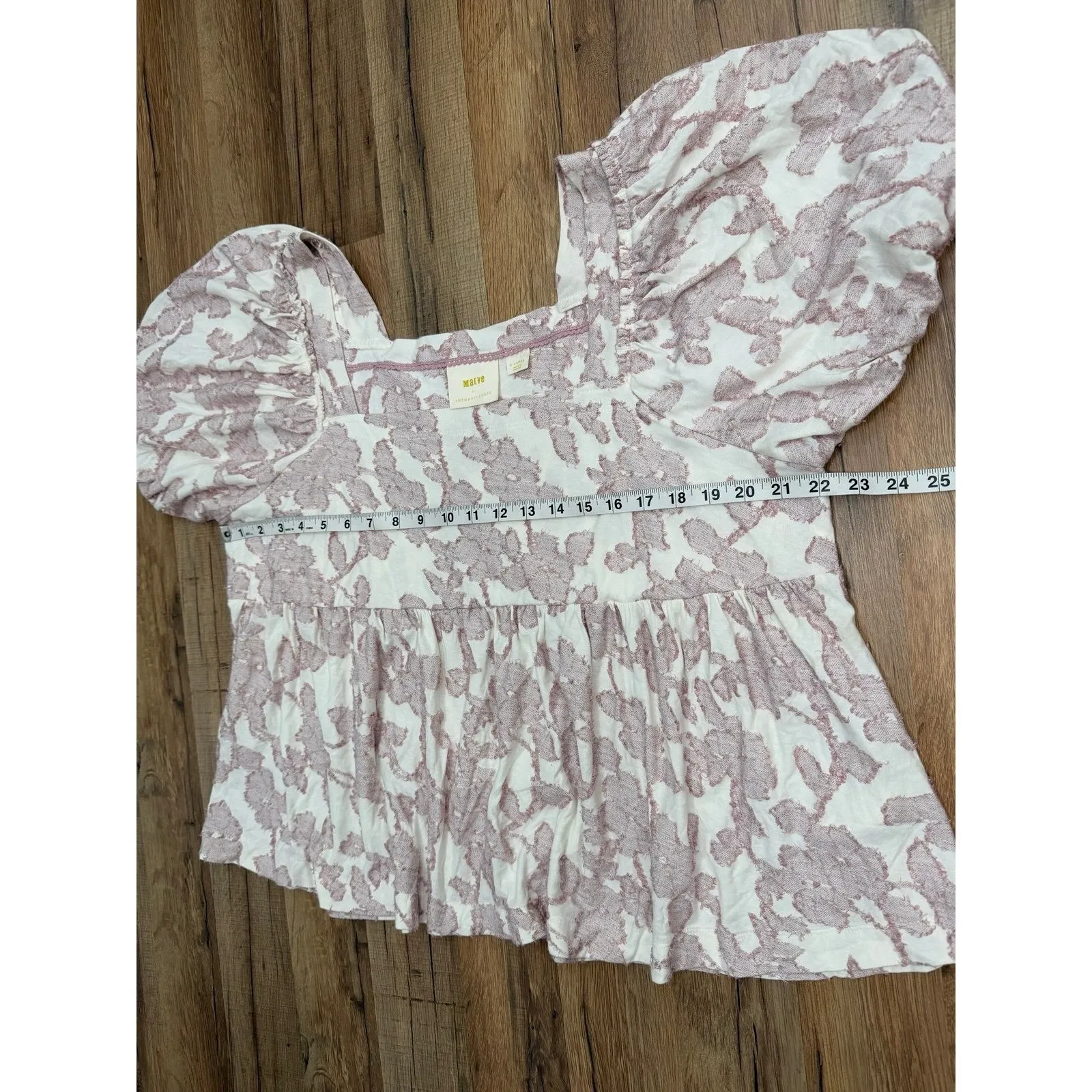 Maeve Anthropologie Floral Textured Babydoll Top Pink Cream Size XL - Image 8
