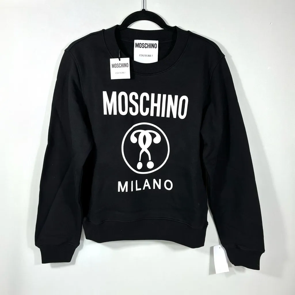 Moschino Couture Logo Double Question Mark Crewneck Sweatshirt Black US 8 NWT - Image 3
