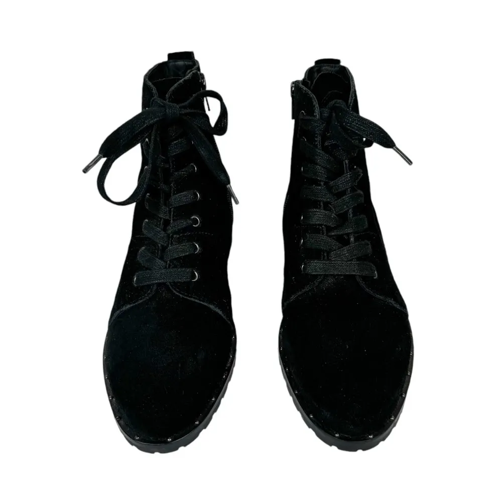 Soludos Riley Lace Up Combat Boots Sz 7 Black Suede Ankle Bootie - Image 3