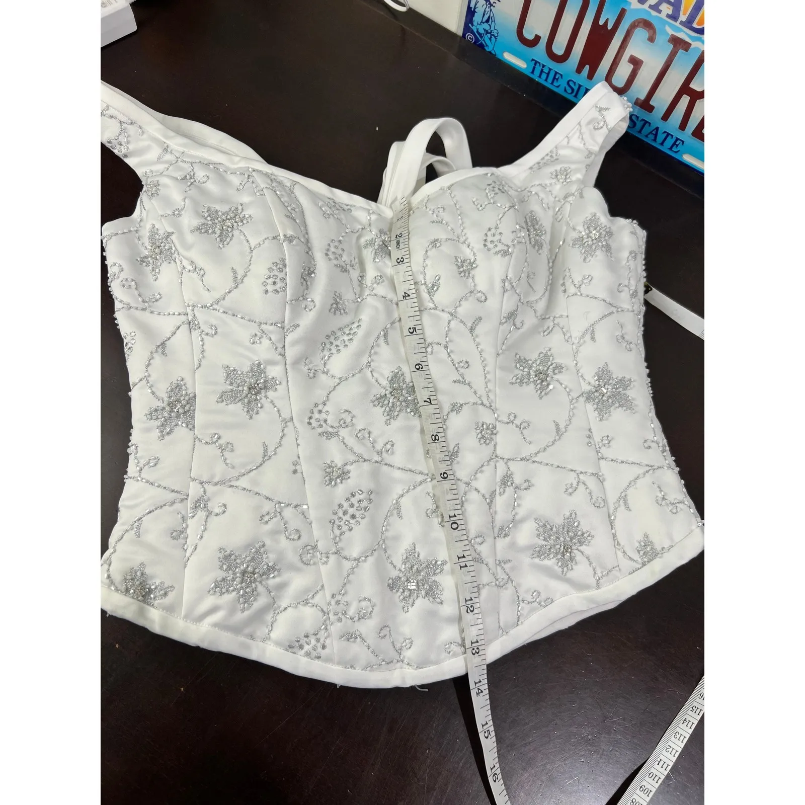 Maggie Sottero Couture White Beaded Corset Top Bridal Wedding Evening Formal Size M - Image 9