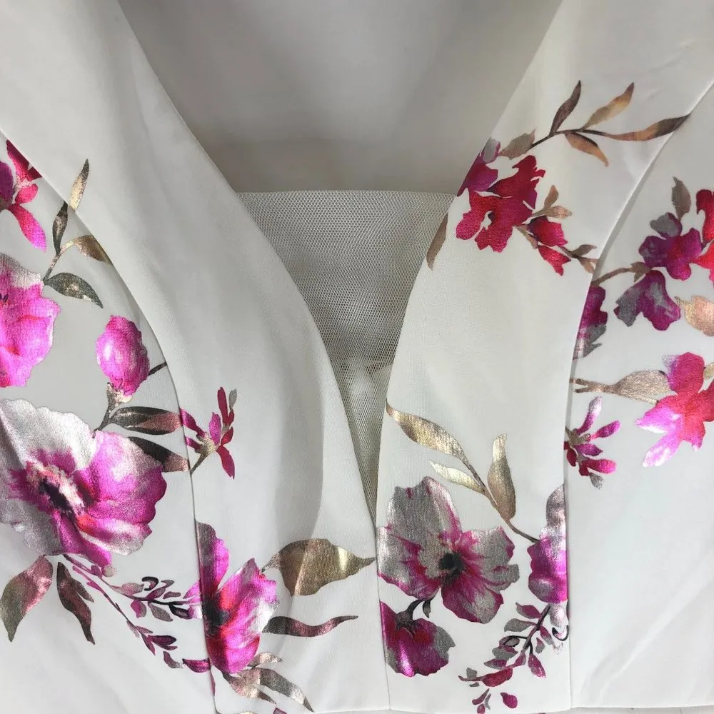 Crystal Doll Mini Dress V Neck Sleeveless A Line Floral White Pink Juniors 1 - Image 3