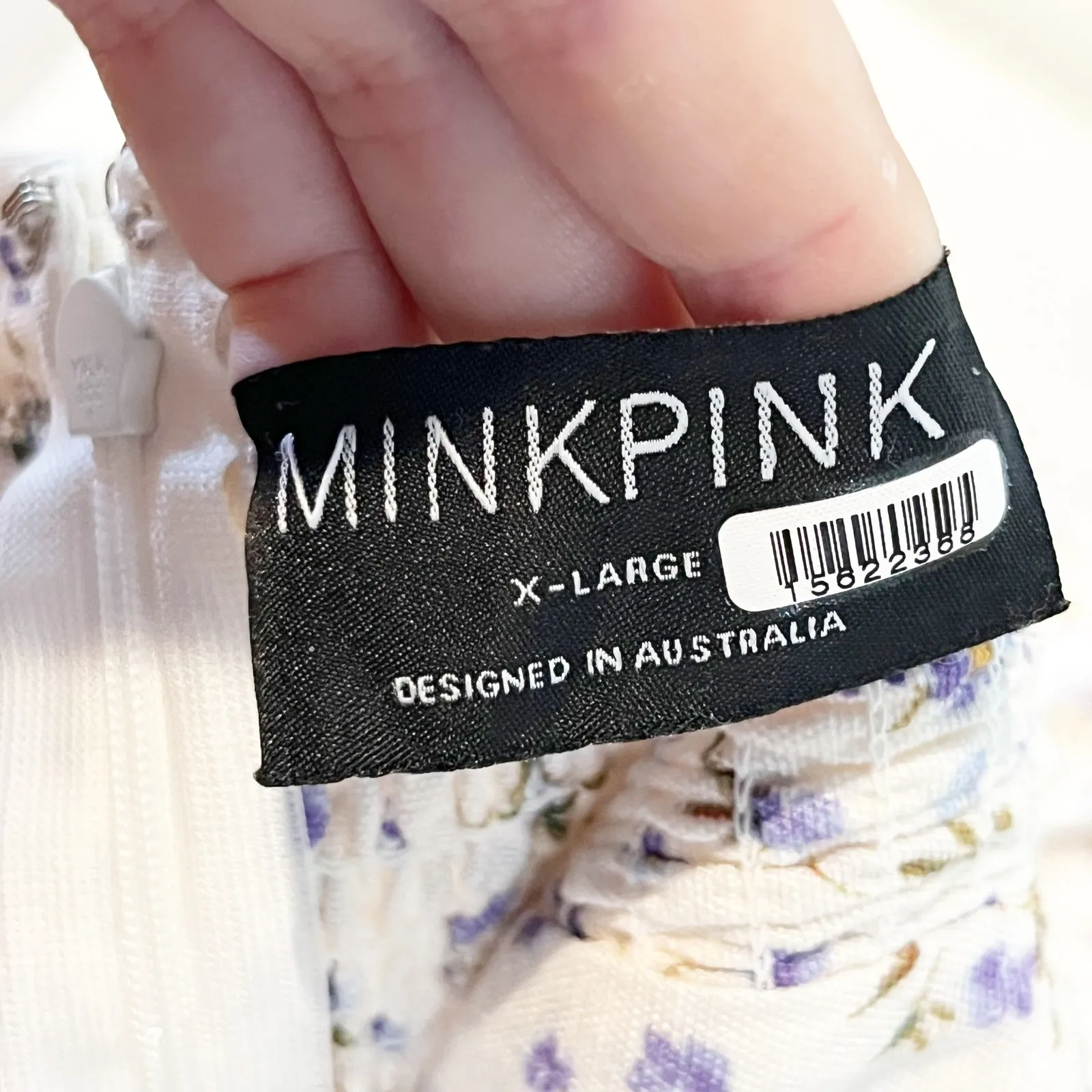 MINKPINK Hailey Floral Puff Sleeve Cutout Midi Dress White Purple XL - Image 3