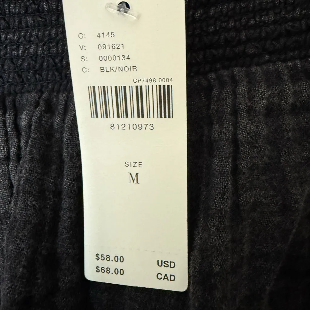 Anthropologie NWT black cotton gauze, elastic waistband, two pocket shorts M - Image 8