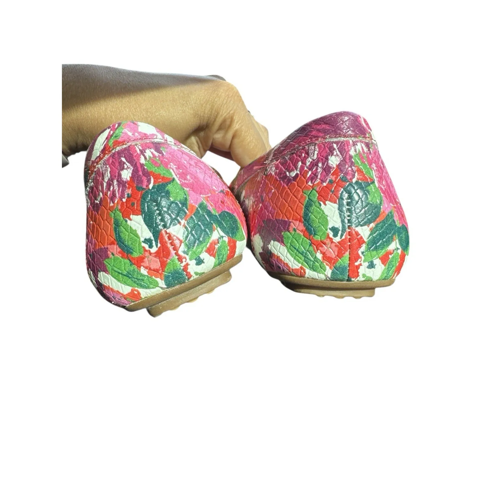 Isaac Mizrahi Pink Red Multi Floral Leather‎ April Driving Moccasins 7.5 - Image 3