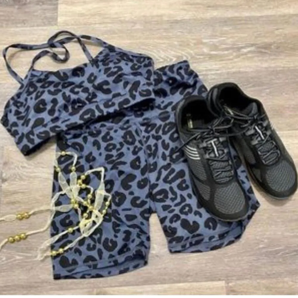 Size M leopard print workout Shorts set fitness gym athletic athleisure Size M - Image 2