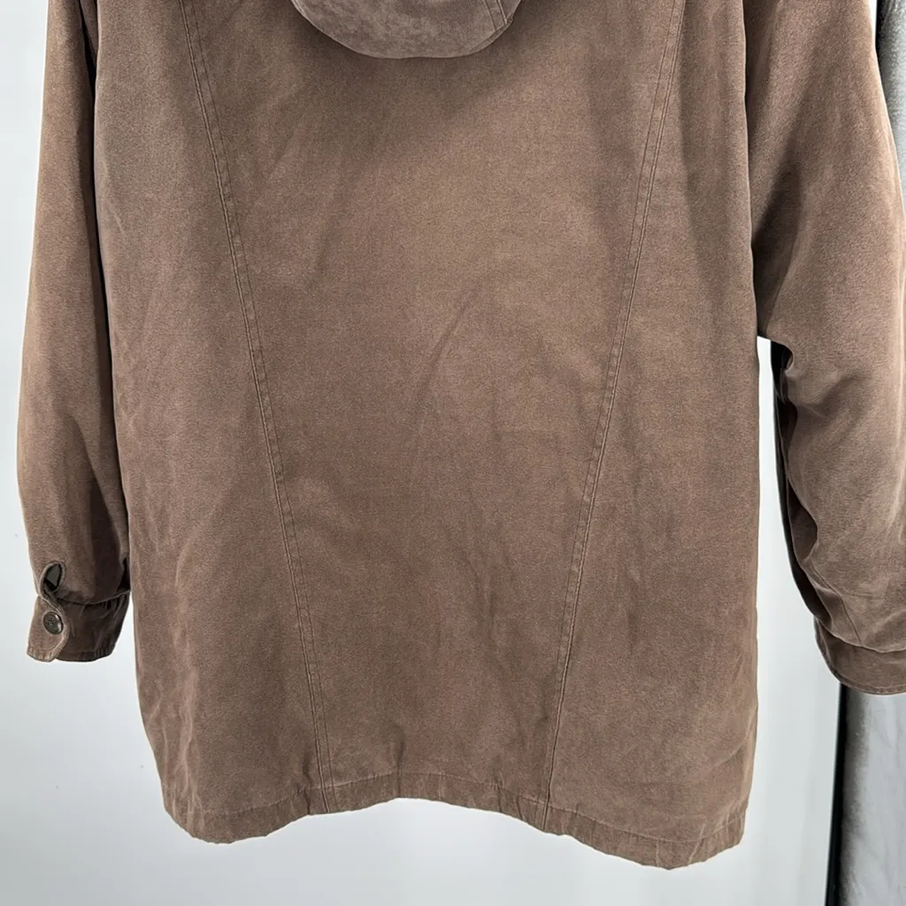 Bromley Sport Women's brown faux suede removable fleece liner hooded coat L Size L - Image 4