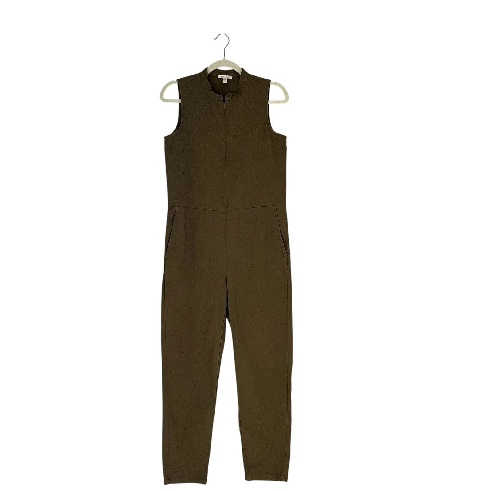 Eileen Fisher Cotton Hemp Stretch Jumpsuit Olive green Sz XXS Chore Minimalist - Image 3