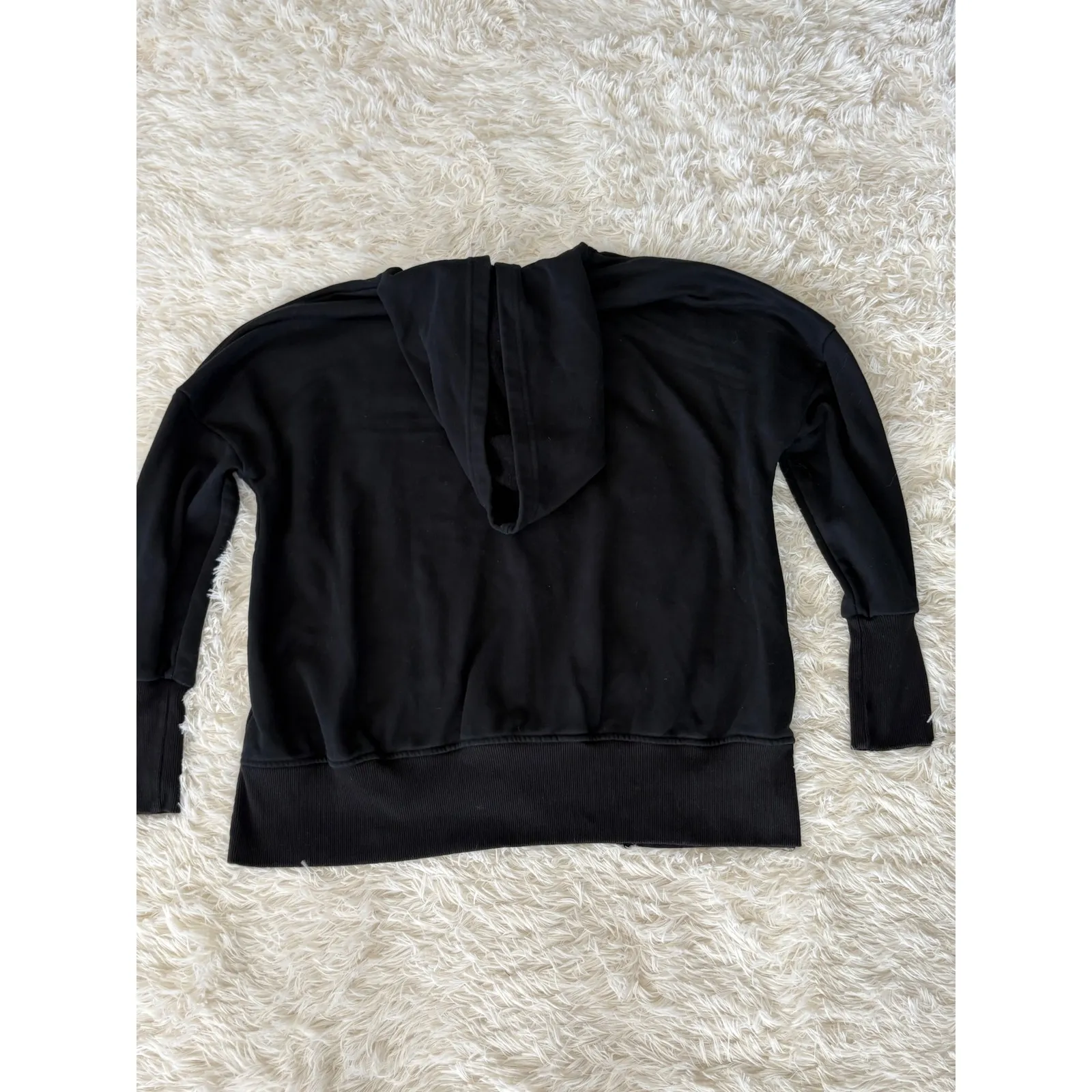 Zenana Black Pullover Hoodie Button Front Kangaroo Pocket Relaxed Fit - Image 3