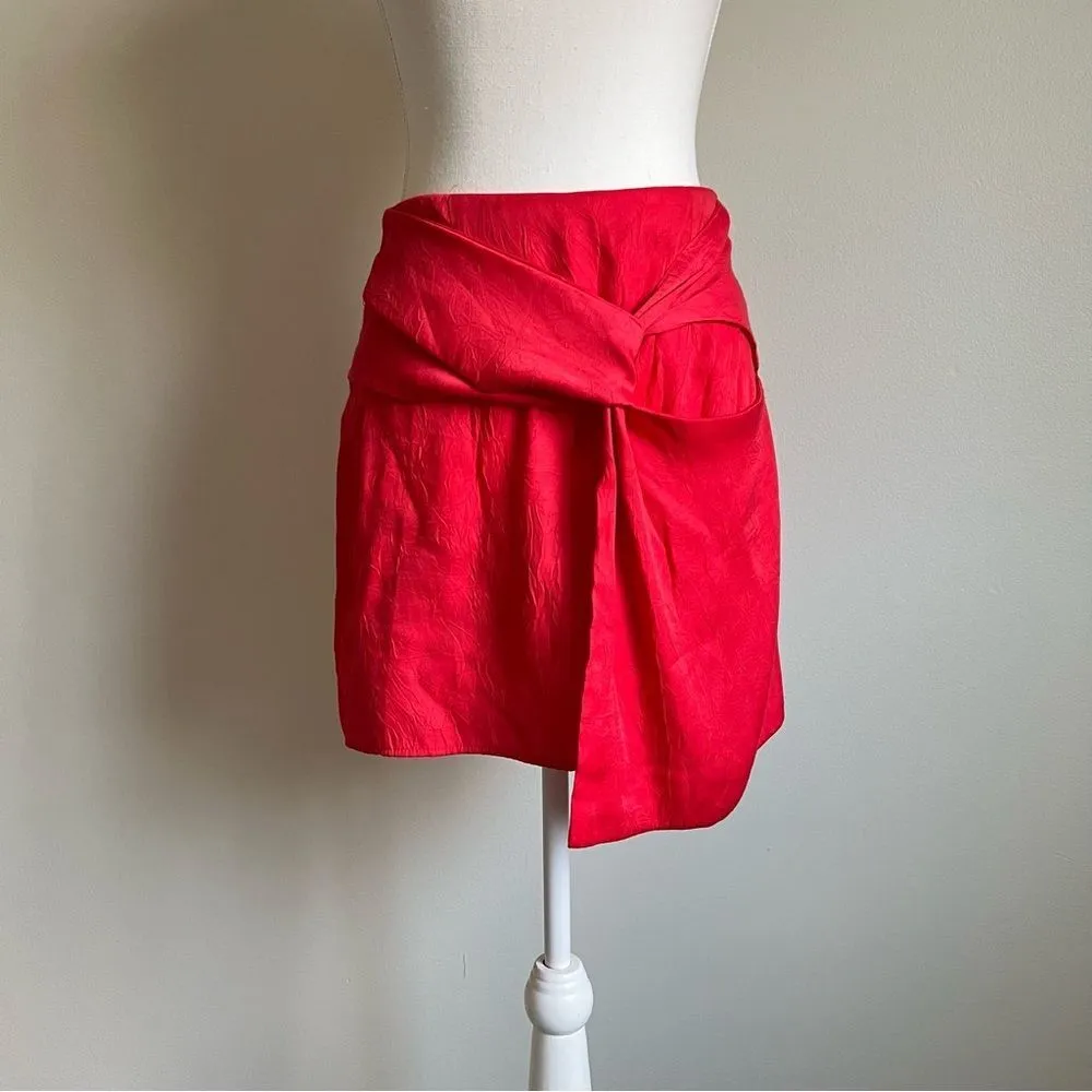ZARA Coral Red Sateen Mini Skirt with Knot Detail Bloggers Fave Size XS - Image 4