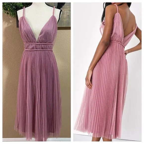 NWOT Lulus Sweet Goddess Mauve Mesh Pleated Sleeveless Midi Dress - Image 2