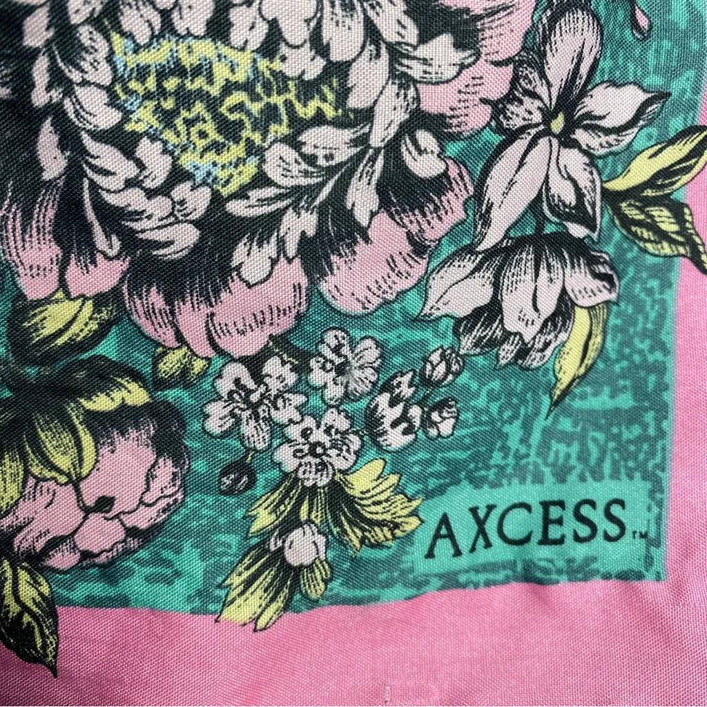 Vintage Floral Scarf Teal Pink - Image 2