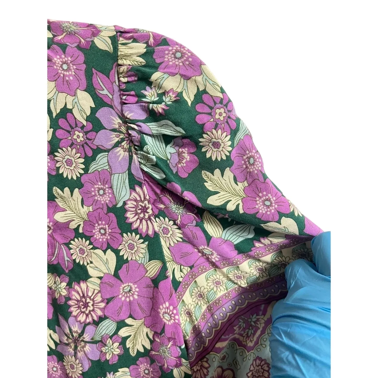 Umgee Top Womens Medium Purple Green Floral Bohemian Tassel Peasant - Image 8