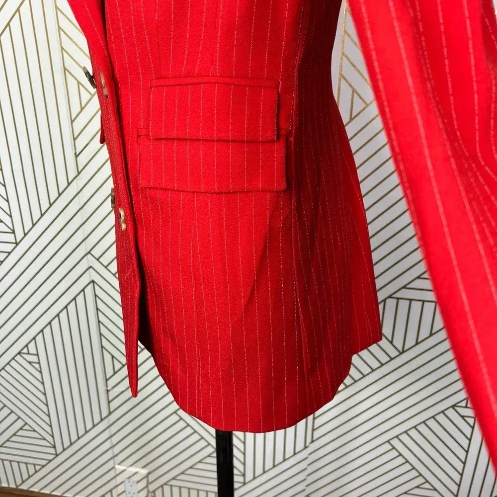 C/MEO Collective Go From Here Double Breasted Red Pinstripe Blazer Size US Small - Image 6