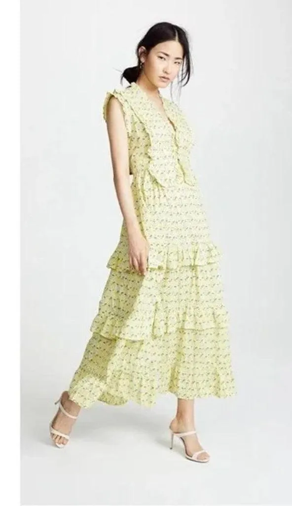 Banjanan Cordelia Floral Tiered Ruffle Midi Dress Yellow Size XS Retail $285 - Image 7
