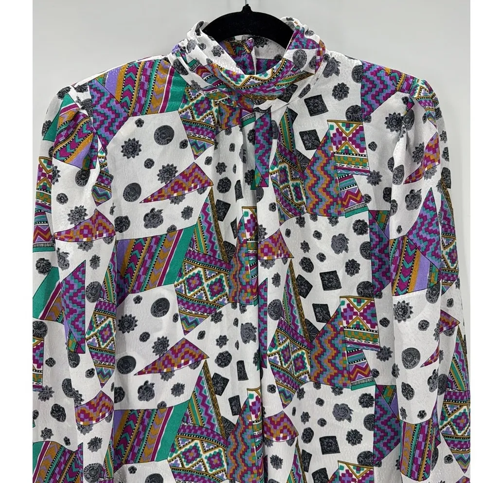 Vintage Nicola Blouse size M 80s vibrant quirky artsy bold statement Size M - Image 3