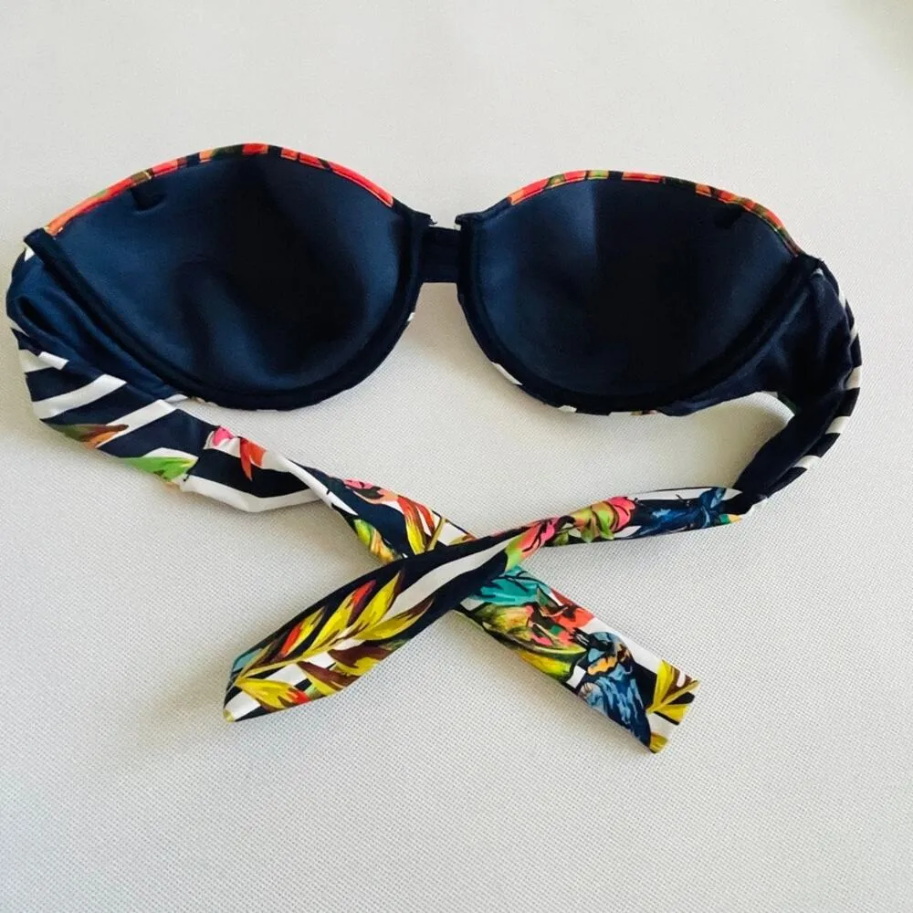 Agua Bendita Bikini Navy White Striped Floral Top and Bottom Swimsuit - Image 10