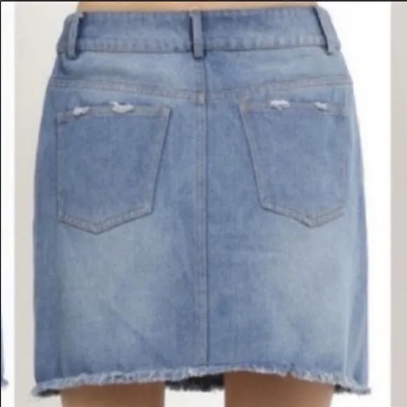 Denim Zipper Fringed Skirt‎ - Image 8