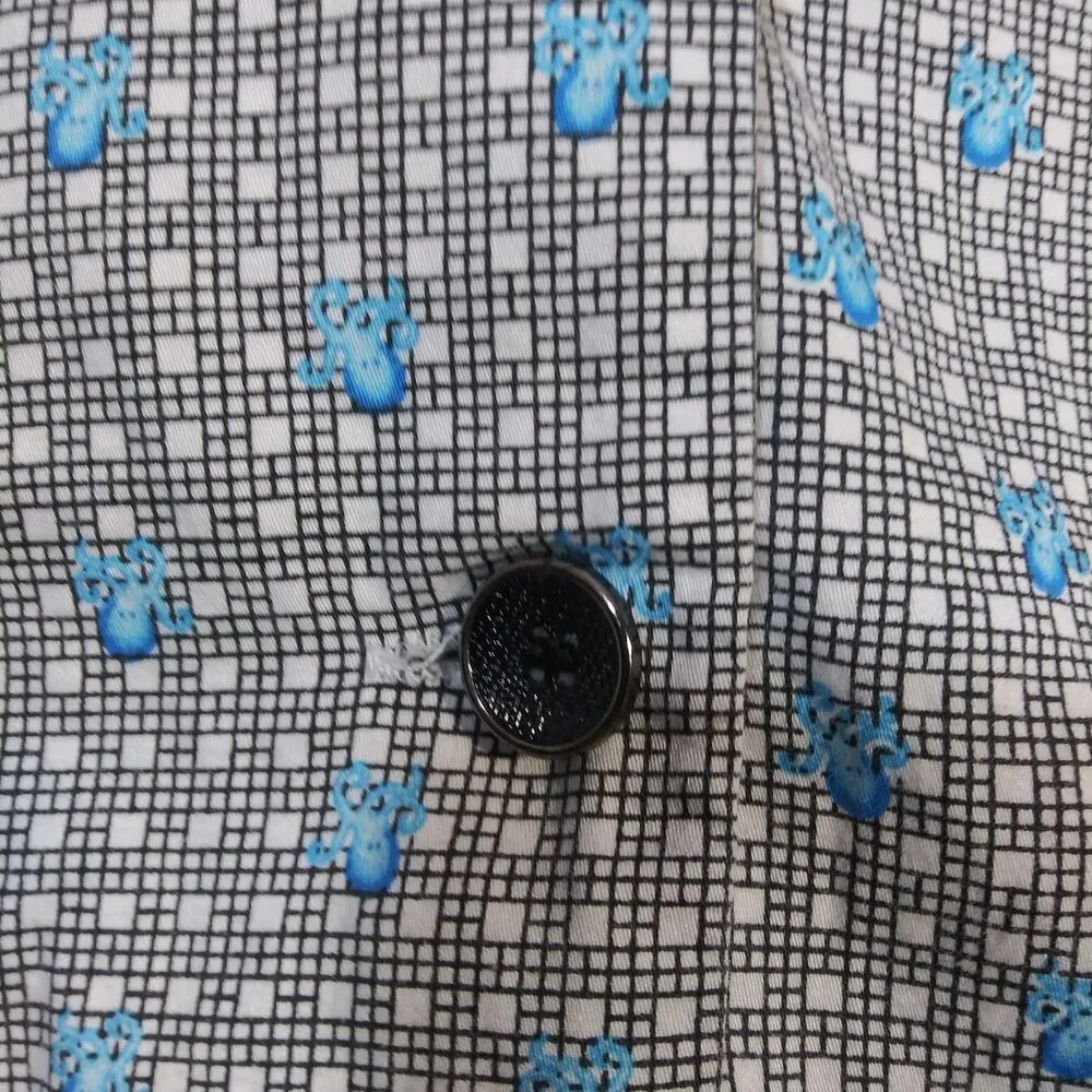 Kling Black Check Blue Octopus Novelty Sleeveless Shirt Dress Vacation Size L Size L - Image 6